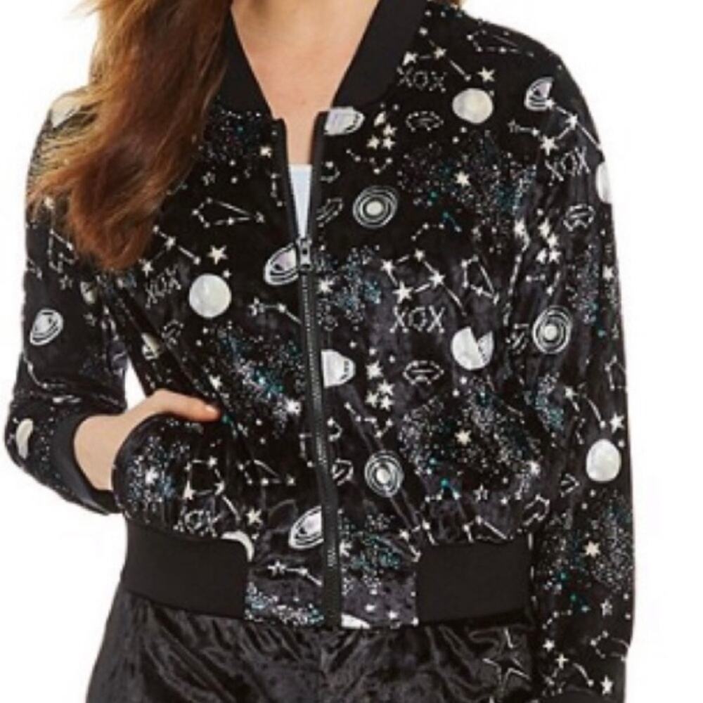 Betsey Johnson Black Velour Celestial Print Jacket Sz.S